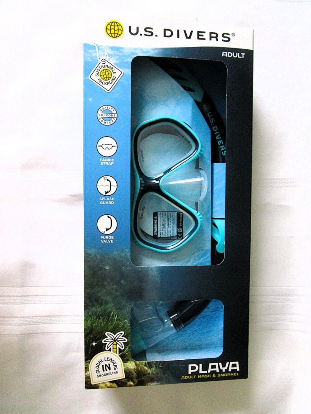 U.S. Divers Playa Adult Mask and Snorkel Combo, Teal, Navy Blue, NIB